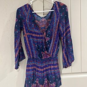 American Eagle Purple Boho Floral Romper